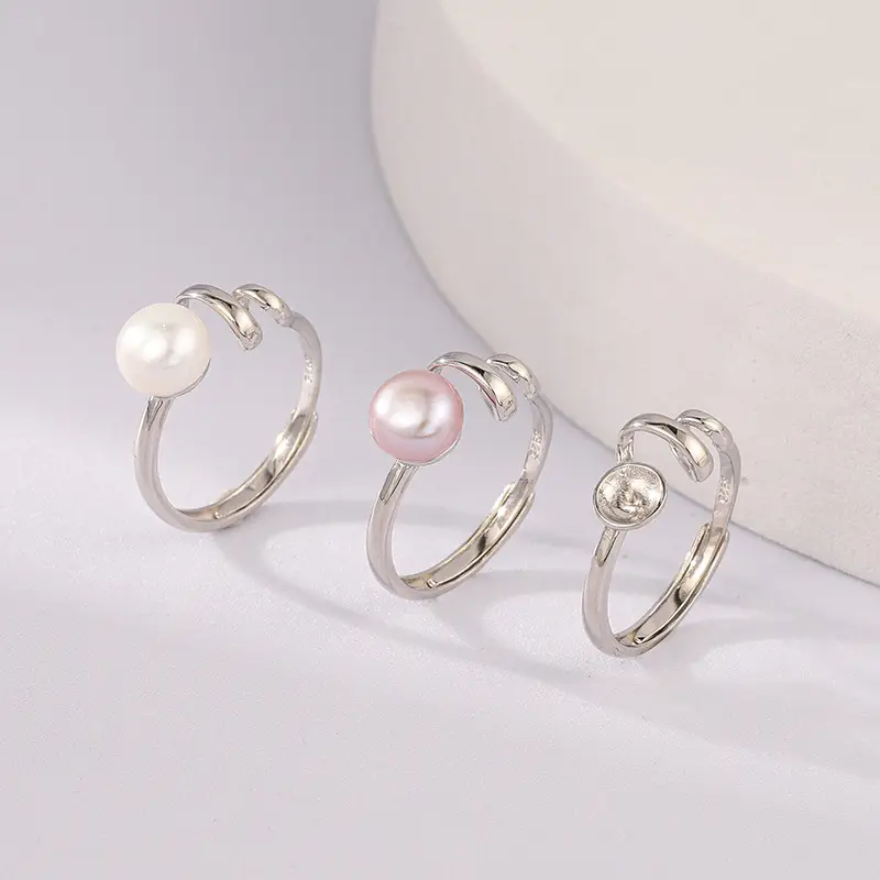 Pearl Necklace & Earrings Set Silver 925 Water Wave Design - Image 4