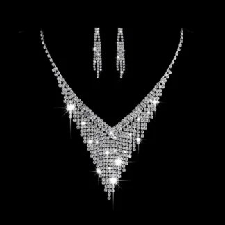 Diamond V-Neck Necklace & Earrings Set for Bridal Wear