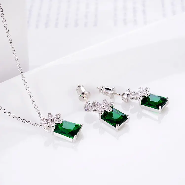 Red Zirconium Earrings & Necklace Set for Women - Image 4