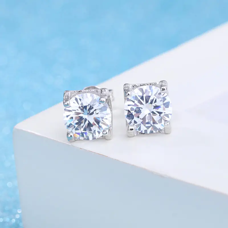 White Diamond Stud Earrings for Women - Image 2