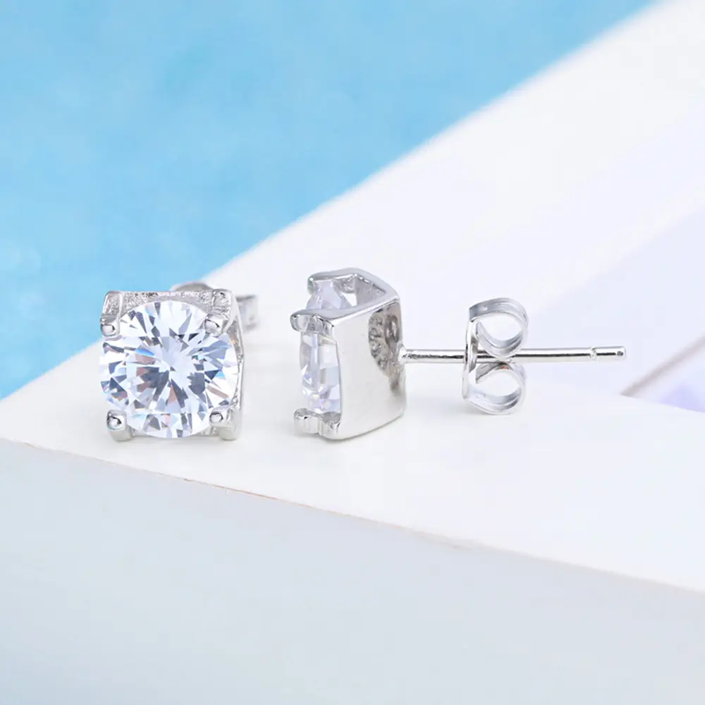 White Diamond Stud Earrings for Women - Image 3