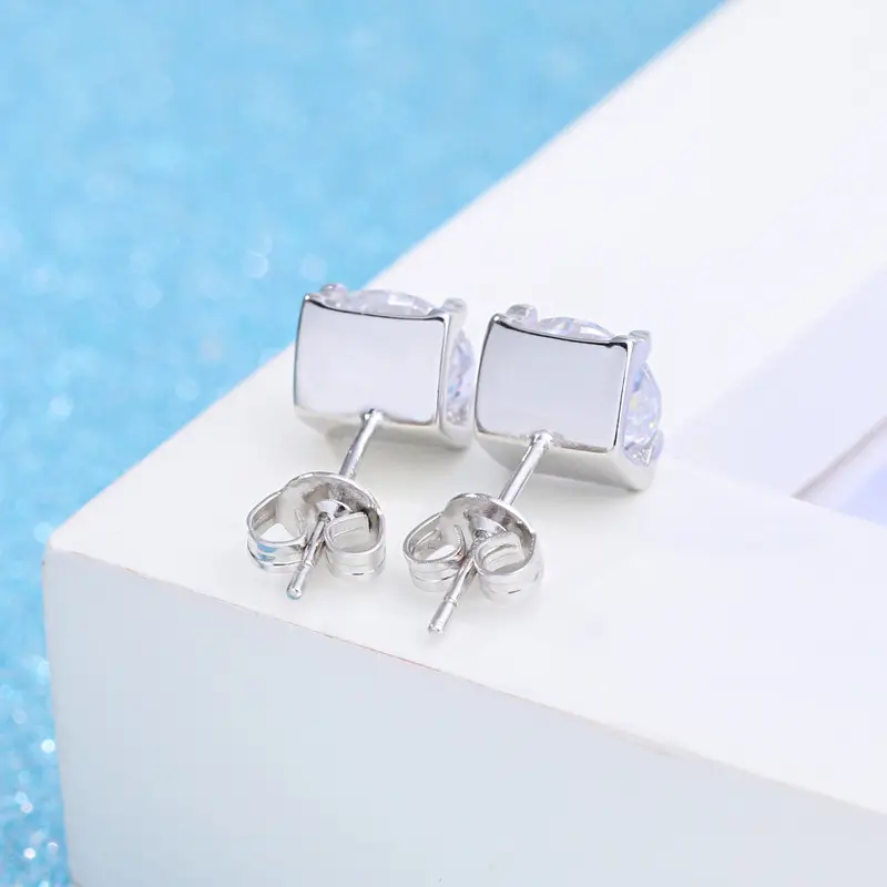 White Diamond Stud Earrings for Women - Image 4