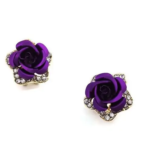 Rose Earrings Red Black Purple Blue Sparkle Rhinestones - Image 7