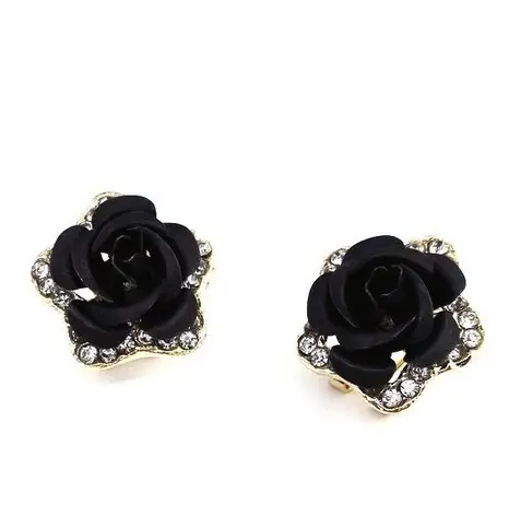 Rose Earrings Red Black Purple Blue Sparkle Rhinestones - Image 8
