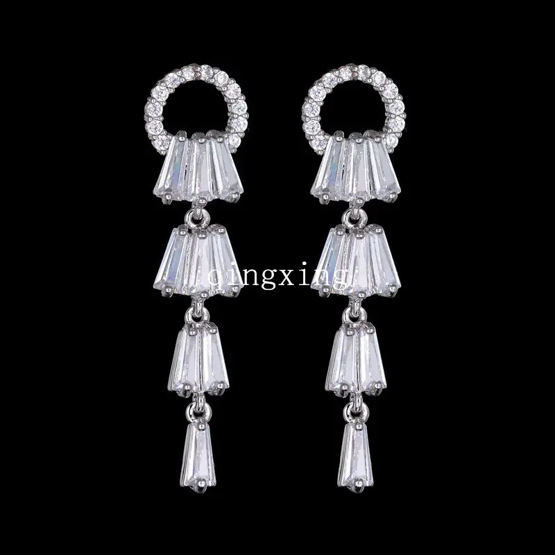 Long Tassel Ring Earrings AAA Zircon Silver - Image 3