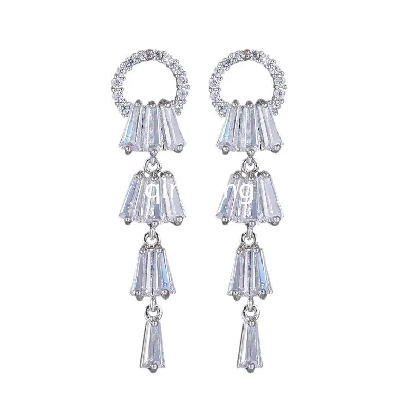 Long Tassel Ring Earrings AAA Zircon Silver - Image 5