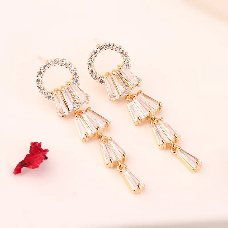 Long Tassel Ring Earrings AAA Zircon Silver - Image 7