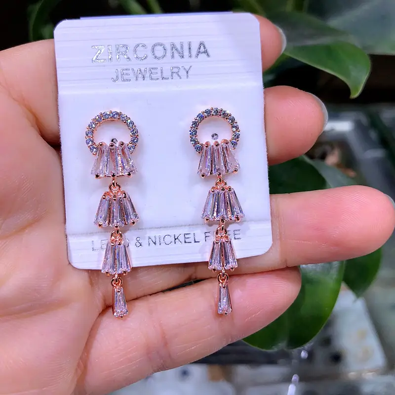 Long Tassel Ring Earrings AAA Zircon Silver - Image 8