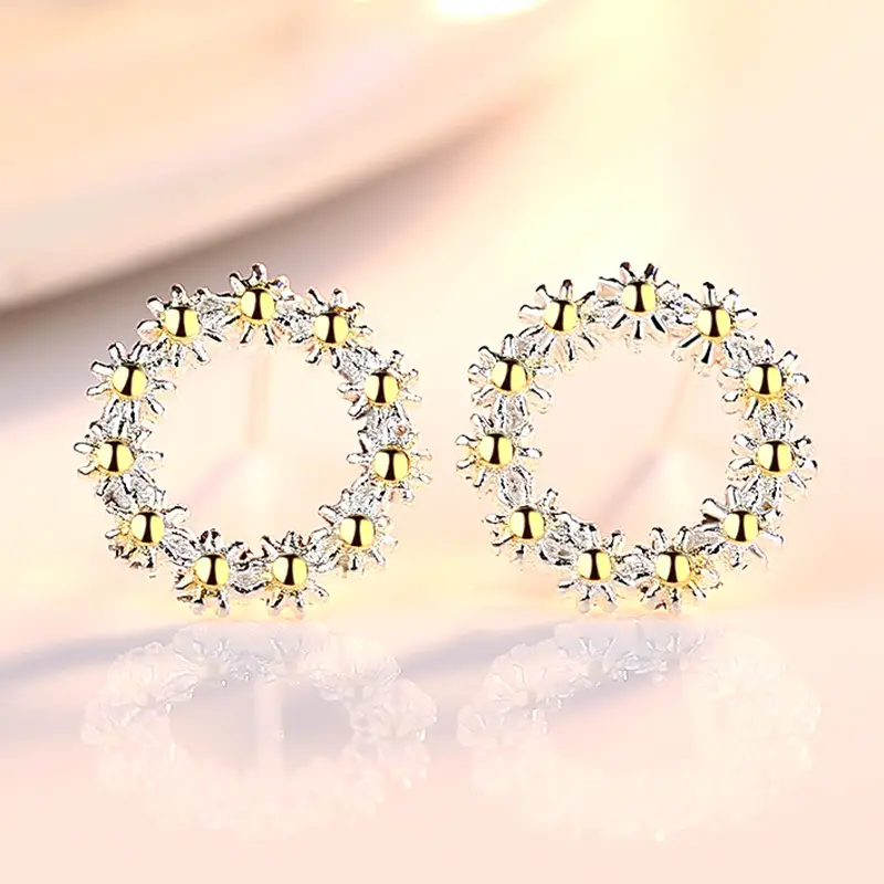 Sunflower Earrings Silver Plated Yellow Center - Image 2