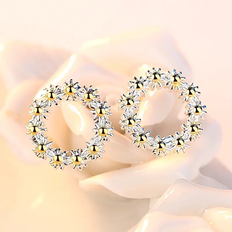 Sunflower Earrings Silver Plated Yellow Center - Image 3