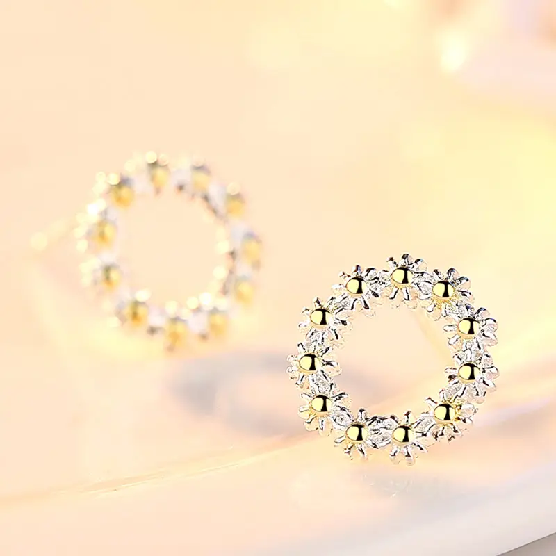 Sunflower Earrings Silver Plated Yellow Center - Image 4