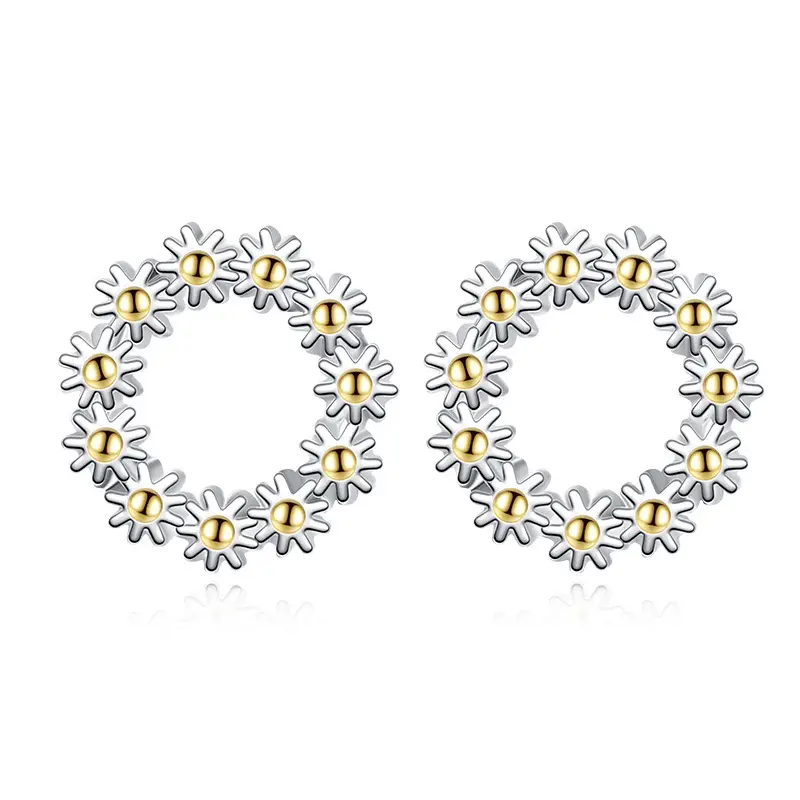 Sunflower Earrings Silver Plated Yellow Center - Image 5