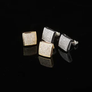 Square Threaded Zircon Earrings for Men Gold Plated