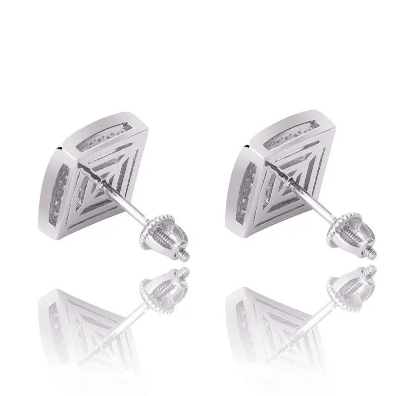 Square Threaded Zircon Earrings for Men Gold Plated - Image 4