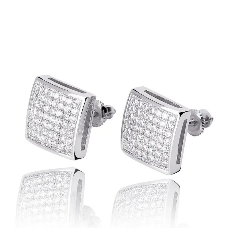 Square Threaded Zircon Earrings for Men Gold Plated - Image 7