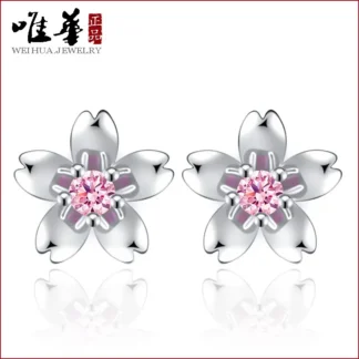 Cherry Blossom Earrings Silver Pink Diamond Lightweight