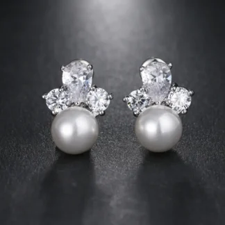 Elegant Flower Pearl Stud Earrings for Women