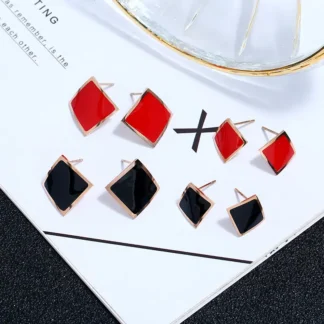 Rhombus Earrings Red Black Titanium Steel Lightweight