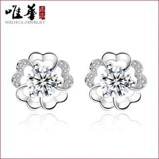 Peach Blossom Stud Earrings Silver Plated for Women