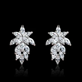 Korean Leaf Earrings Zircon Silver Hypoallergenic