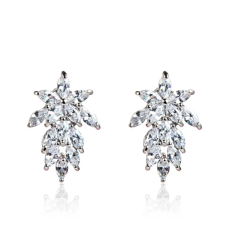 Korean Leaf Earrings Zircon Silver Hypoallergenic - Image 5