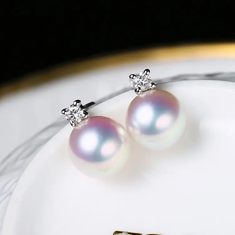 Pearl Earrings with Diamond Set S925 Silver - Image 3