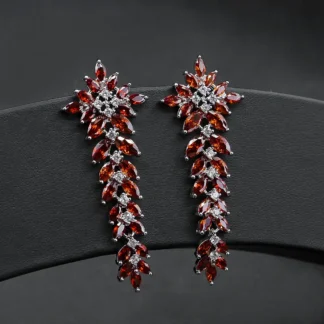 Red Zircon Leaf Tassel Earrings for Women