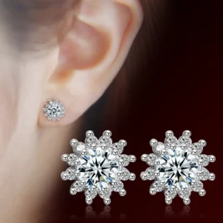 Flower Zircon Earrings Silver Plated Lightweight Pakistani Women