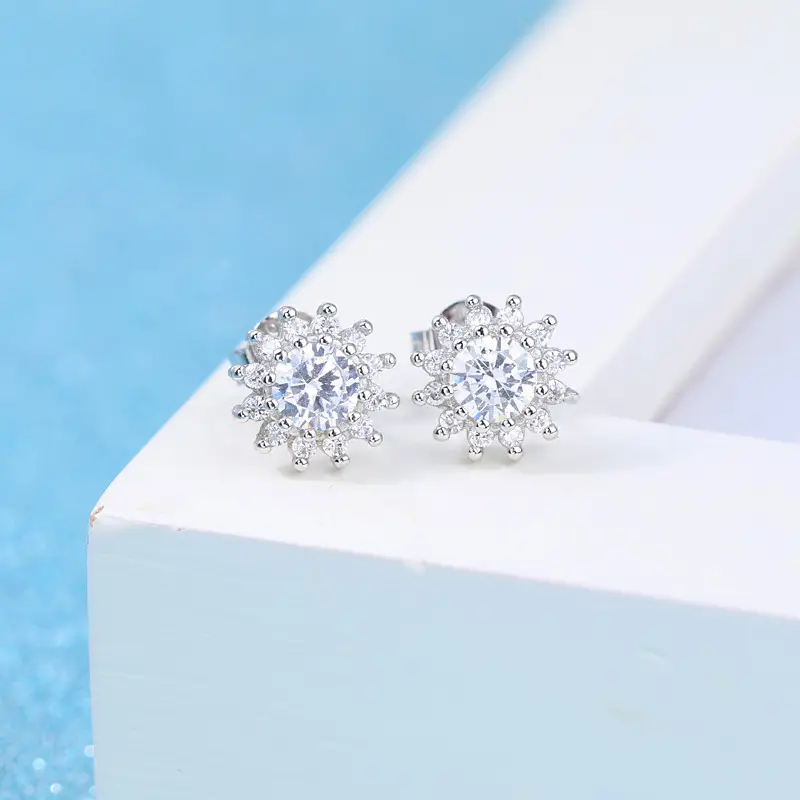 Flower Zircon Earrings Silver Plated Lightweight Pakistani Women - Image 2