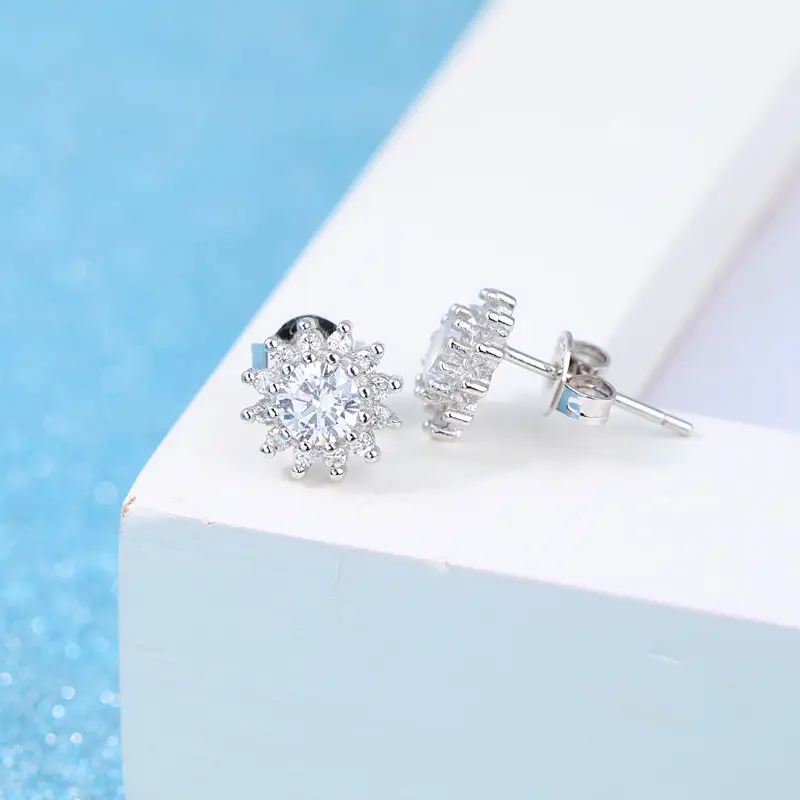 Flower Zircon Earrings Silver Plated Lightweight Pakistani Women - Image 3