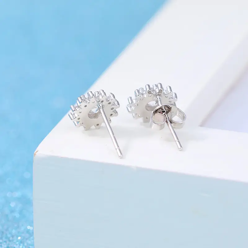 Flower Zircon Earrings Silver Plated Lightweight Pakistani Women - Image 4