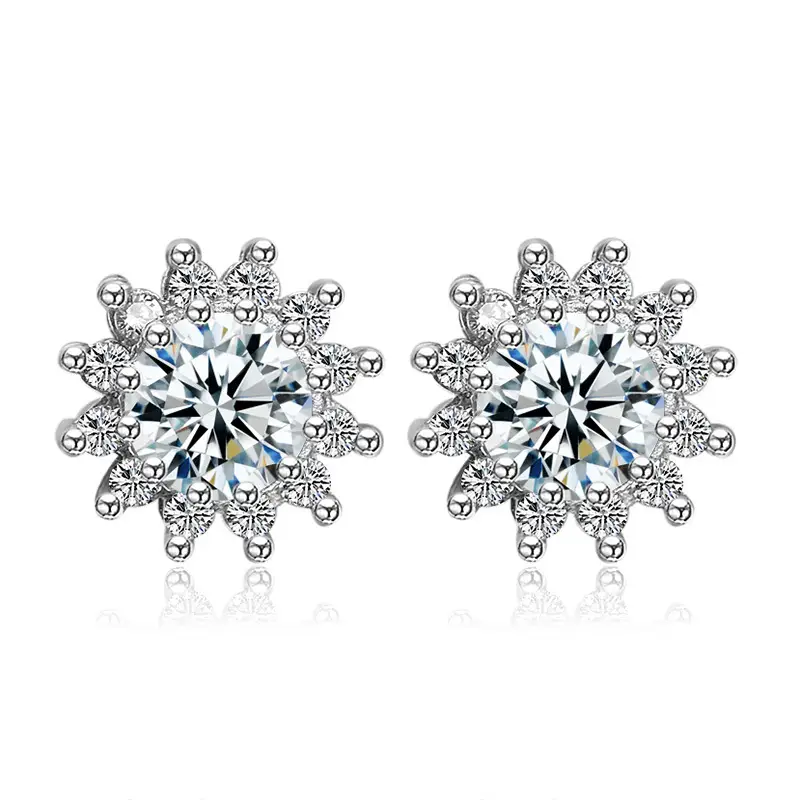Flower Zircon Earrings Silver Plated Lightweight Pakistani Women - Image 5