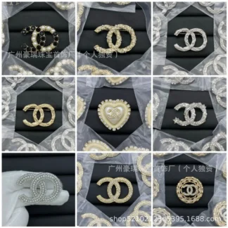 Double C Brooches Gold Diamond Pearl Luxury Wedding Office Wear