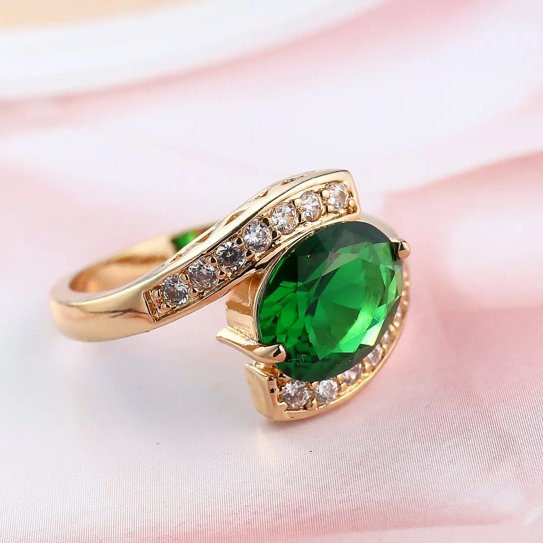 Emerald Zircon Crystal Ring Red Tourmaline Fashion Jewelry - Image 2