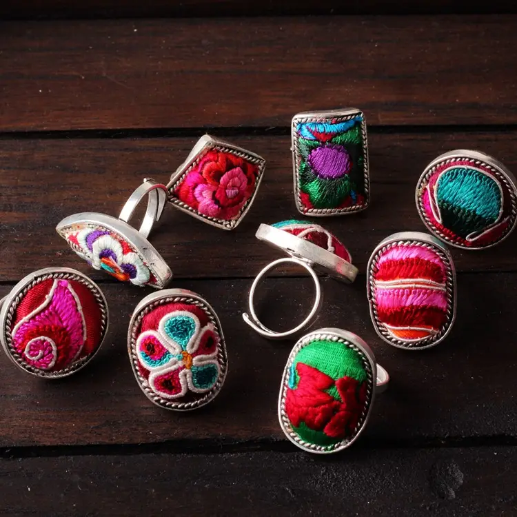 Vintage Miao Silver Embroidered Fashion Ring