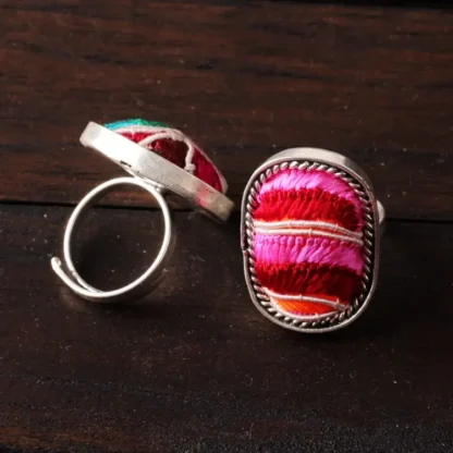 Vintage Miao Silver Embroidered Fashion Ring
