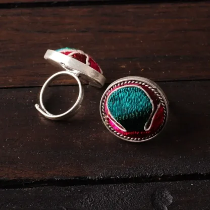 Vintage Miao Silver Embroidered Fashion Ring