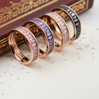 Rose Gold Diamond Titanium Ring Silver Plated
