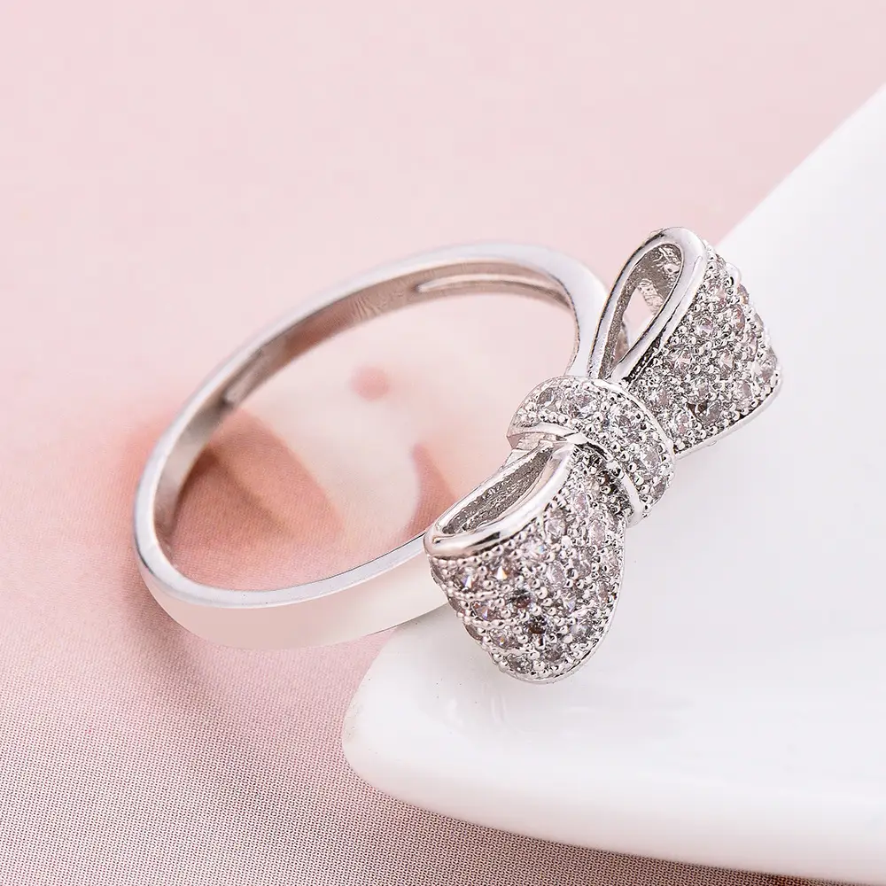 Women Zircon Bow Ring White Affordable Daily Wear Jewelry - Image 3