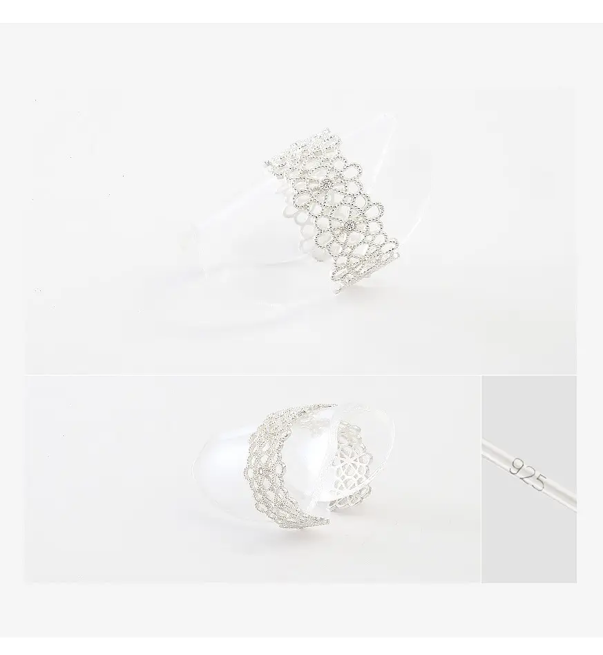 S925 Silver Hollow Lace Ring Women Korean Style Adjustable - Image 2