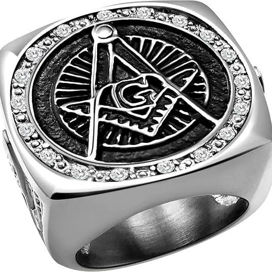 Men's Dripping Oil Masonic Titanium Steel Ring - Image 2