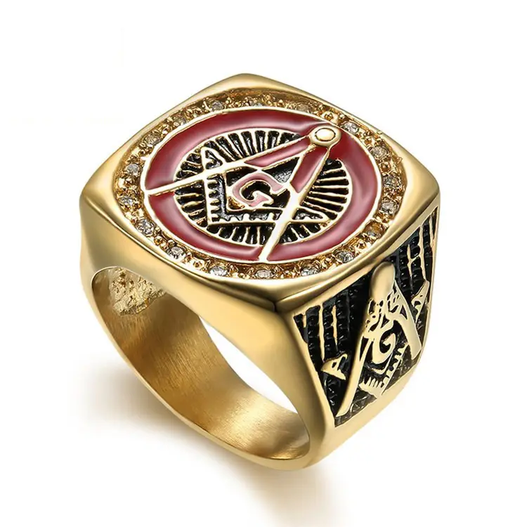 Men's Dripping Oil Masonic Titanium Steel Ring - Image 3