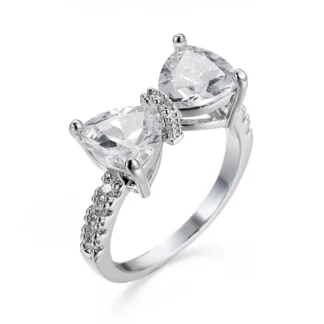White Bow Ring Women Korean Style Zircon Jewelry