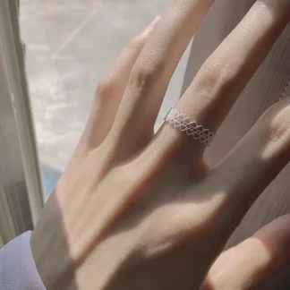 Women Adjustable Korean Lace Ring Silver Hollow Design