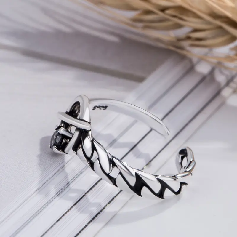 Men Korean Style Silver Adjustable Diamond Ring - Image 2