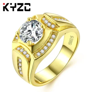 Men's 18K Plated Platinum Diamond Simulation Ring Business Style