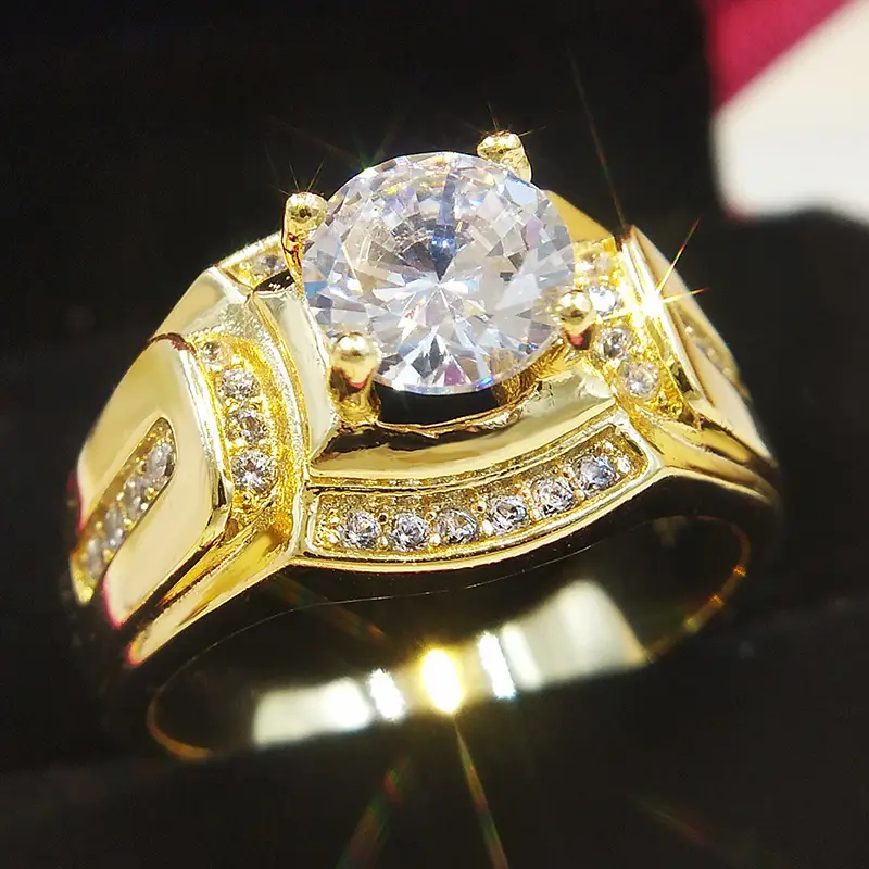 Men's 18K Plated Platinum Diamond Simulation Ring Business Style - Image 2