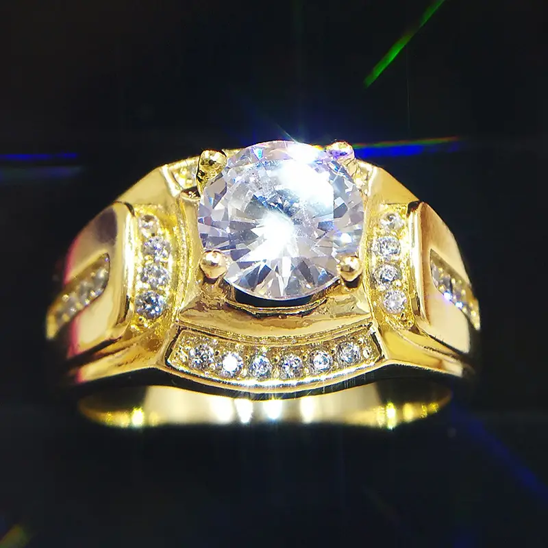 Men's 18K Plated Platinum Diamond Simulation Ring Business Style - Image 3