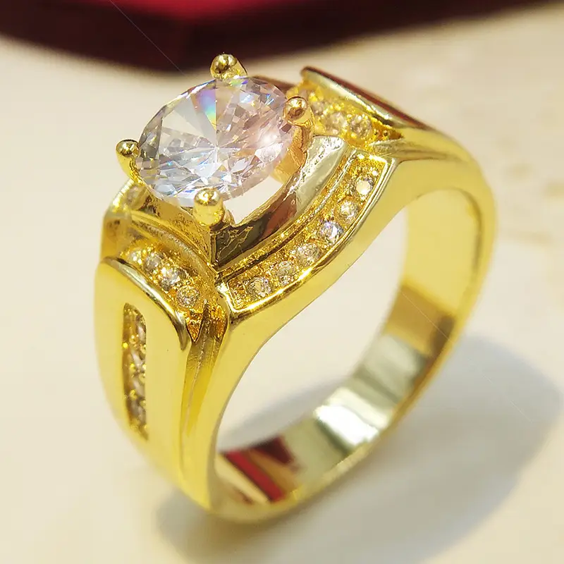 Men's 18K Plated Platinum Diamond Simulation Ring Business Style - Image 4