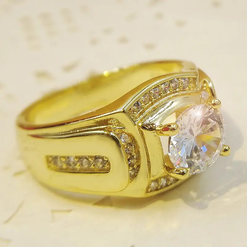 Men's 18K Plated Platinum Diamond Simulation Ring Business Style - Image 5